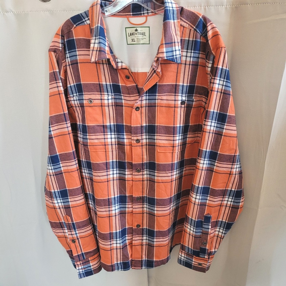 Lake Trail Mens Button Up Plaid Shirt XL Lumberjack Grunge Hiking Cabin 21669